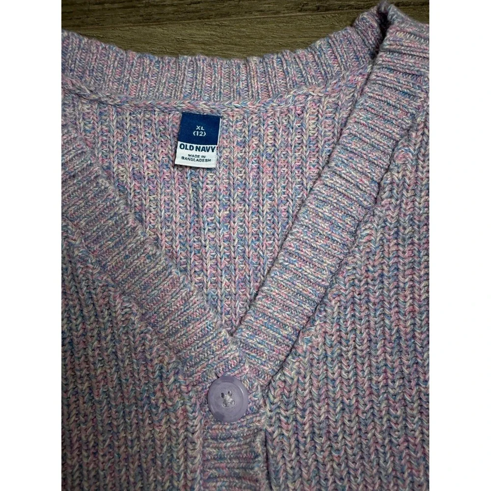 Old Navy Girls XL 12 Purple Space Dye Marled Knit Button Front Cardigan Sweater